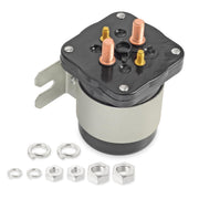 MOTO1988 starter solenoid front view showing mounting points and clean finish for easy replacement
