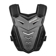 MOTOKER front view chest protector showing full coverage and mobility benefits