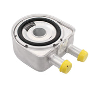 MOTOKU oil cooler front view showing mounting points and outlets for easy replacement