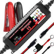 MOTOPOWER front panel view showing controls and connectors for quick setup and safety