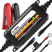 MOTOPOWER front panel view showing compact charger and status LEDs for easy monitoring
