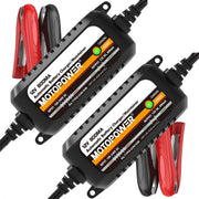 MOTOPOWER charger front view showing compact design and controls for easy storage