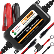 MOTOPOWER front view showing compact charger and easy controls for convenience