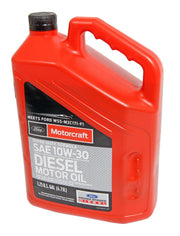 Motorcraft XO 10W-30 front label showing part XO-10W30-5QSD and clear identification benefit