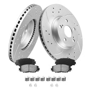 MOTOREVO front brake kit packaging showing complete contents and fitment