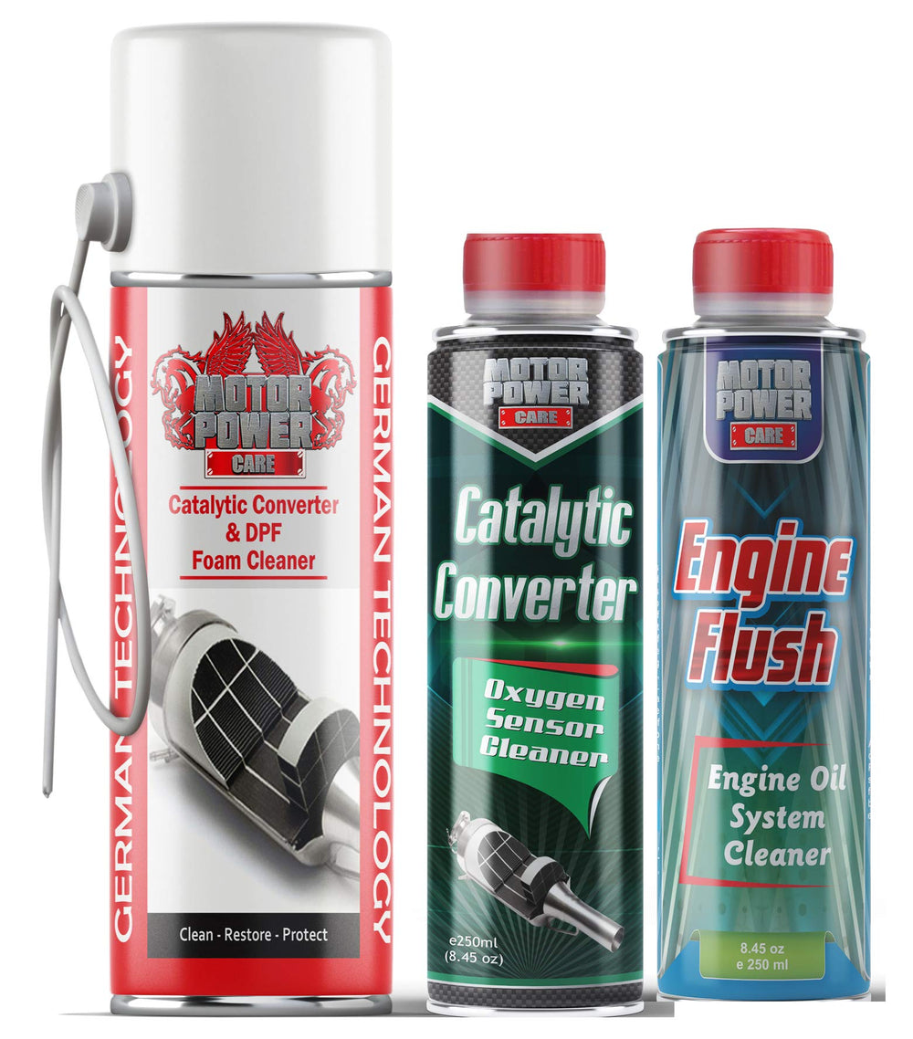 MotorPower Care kit front packaging showing components and emissions repair benefit