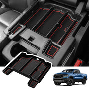 Motrobe front view of console organizer showing neat compartments and improved storage benefit