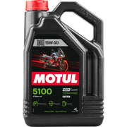 Motul 5100 front label on 4L bottle showing specifications and benefits