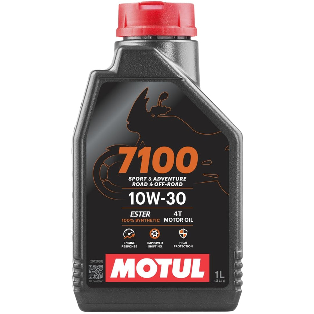 Motul 7100 front label showing 10W-30 benefits and specifications