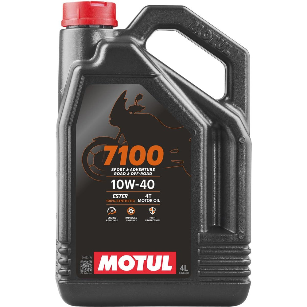 Motul 7100 4T 4L front label showing product and benefits