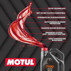Motul 7100 pouring into motorcycle engine for reliable protection