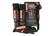 Motul kit front packaging showing bottles and accessories for clean maintenance benefit
