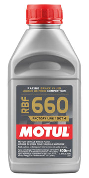 Motul bottle front view showing label and volume, highlighting reliable high-temperature performance