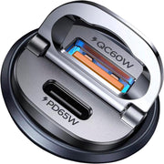 MRGLAS front view showing USB‑C and USB‑A ports and fast-charge capability