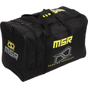 MSR gear bag front view showing flo green color and full-length zipper, easy identification
