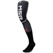 MSR Moto front view of black-grey socks showing full length and branding for clear product ID and fit benefit