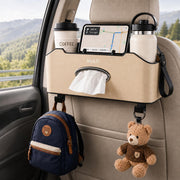 Mu&Ti front view of back seat organizer showing pockets and cup holders for tidy storage