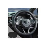 Muamos front view of black steering wheel cover showing sleek finish and style benefit