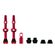 Muc-Off valve front view showing durable red finish and secure seal benefit