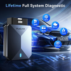 mucar BT200 MAX plugged into vehicle ECU demonstrating hands‑free diagnostics and control