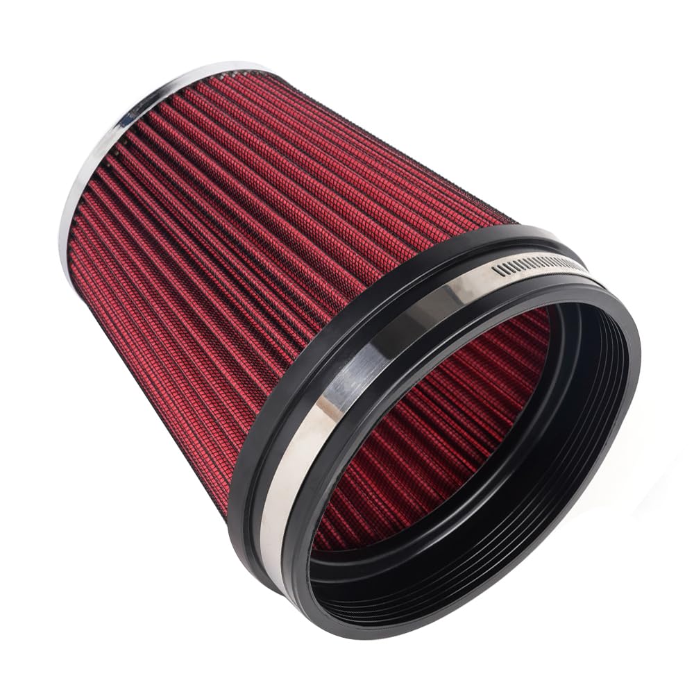 MUGE RACING front view red cone filter showing shape and seal benefit
