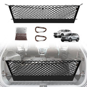 Muslogy cargo net front view showing fit in Equinox trunk and secure storage