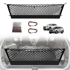 Muslogy cargo net front view showing fit in Equinox trunk and secure storage