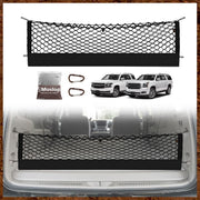 Muslogy cargo net front view installed in Suburban secures trunk items