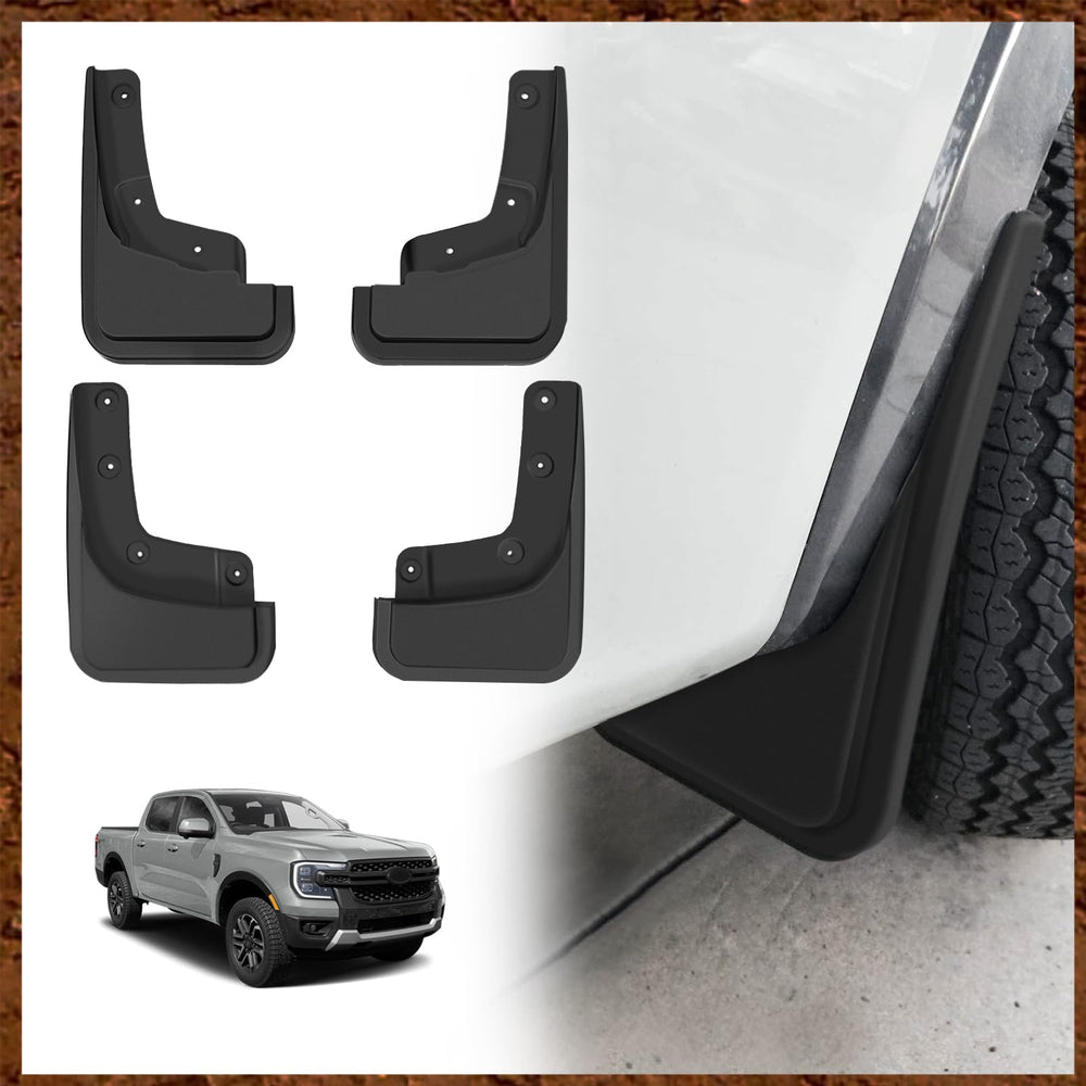 Muslogy front mud flap on Ranger showing precise fit and protection