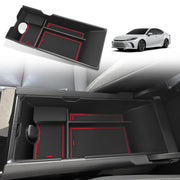 Muslogy red organizer front view showing neat compartments and improved access