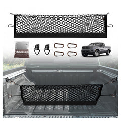 Muslogy cargo net installed in Nissan Frontier front view keeps items secure