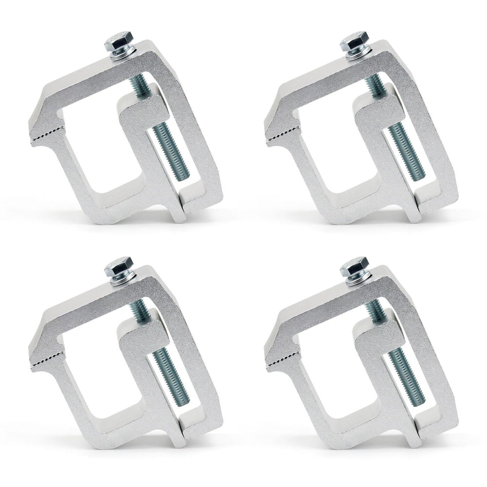 MXSAG front view of four silver clamps showing included bolts and washers for quick mounting