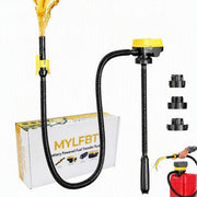 MYLFBT front view of cordless pump showing controls and nozzle, quick refueling benefit