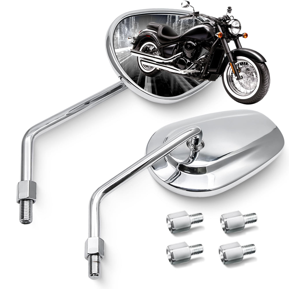 MZS chrome front view of mirror pair showing stylish oval design and improved visibility