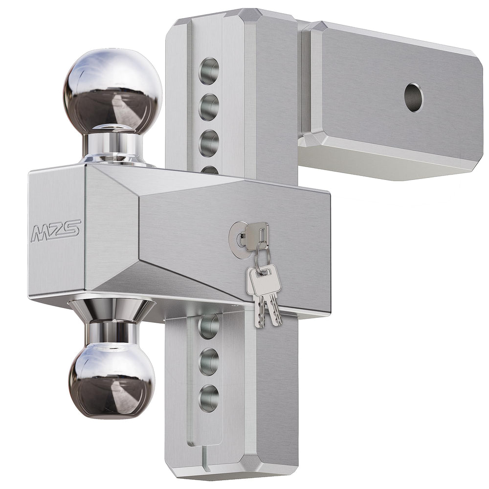 MZS hitch front profile showing full 8-inch adjustable drop benefit