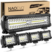 NAOEVO 12-inch bar front view showing bright output and durable build benefit
