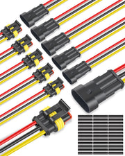 NAOEVO front pack shows six 3-pin waterproof connector kits and heat-shrink