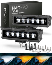 NAOEVO front profile showing compact 6-inch light bar and mounting bracket benefit