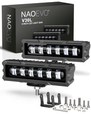 NAOEVO front view of 6-inch LED bar showing compact shape and mounting