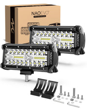 NAOEVO front view of 7 inch LED light bar showing crisp white beam benefit