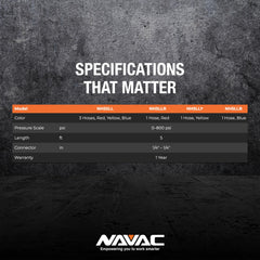 NAVAC color-coded red blue yellow hoses for quick identification