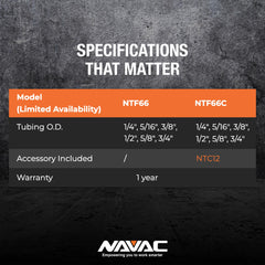 NAVAC NTF66 flaring in use on copper tube illustrating accurate 45-degree flare creation