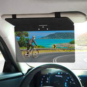 NAZZO front-mounted visor attached to vehicle visor showing glare reduction benefit