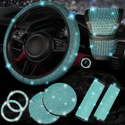 NBTEPEM steering wheel cover front view showcasing aquamarine sparkle and upgraded grip