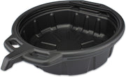 NEIKO front view of 2-gallon black oil drain pan showing capacity and shape, easy handling benefit