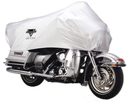 Nelson-Rigg front view on touring motorcycle protecting seat and dash