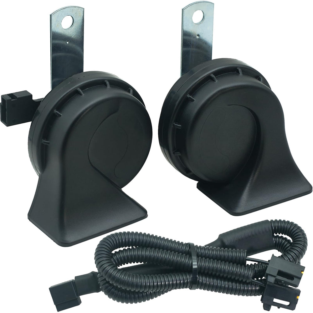 NEOGET front-profile horn kit showing dual-tone housings and robust build for louder signaling