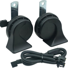 NEOGET front-profile horn kit showing dual-tone housings and robust build for louder signaling