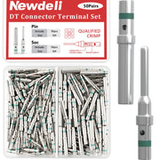 Newdeli Deutsch DT kit front packaging showing 50 pairs and part numbers for quick identification