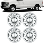 NEWNINEST front view of four silver wheel covers showing clean factory look and quick aesthetic upgrade